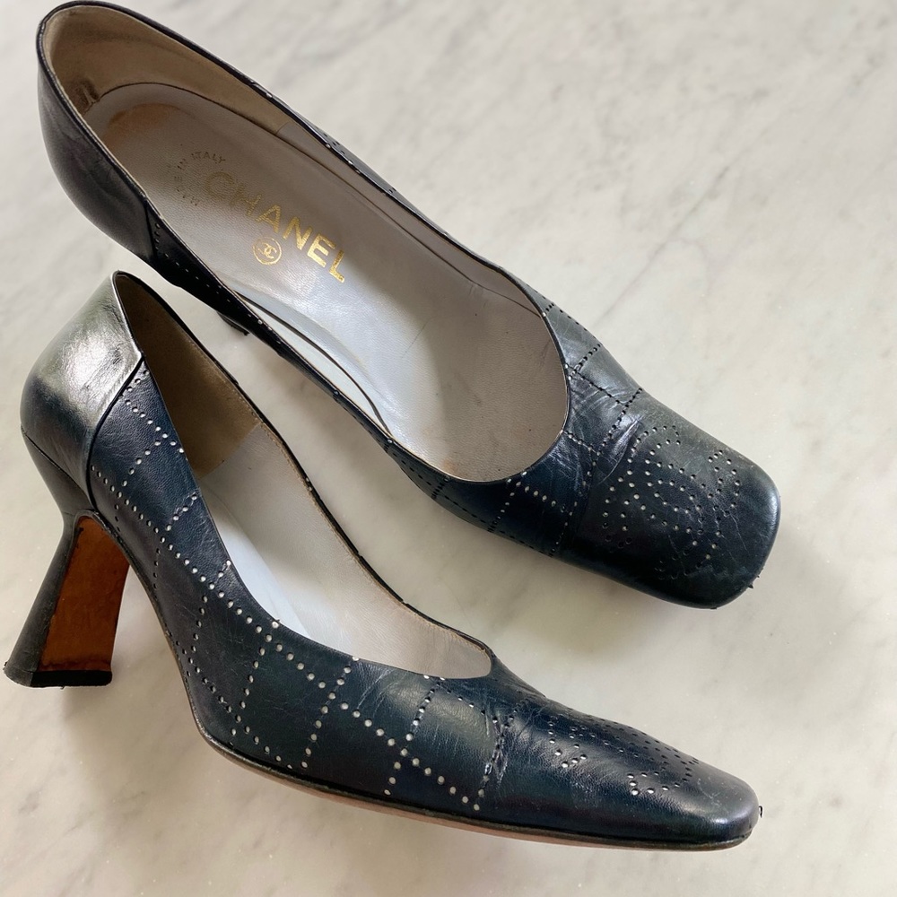 Black Vintage Chanel Heels size 38 EUC.